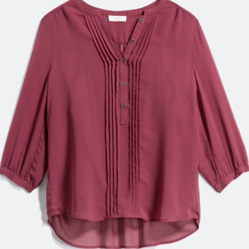 NWOT Rylie Pleated Front Henley Blouse